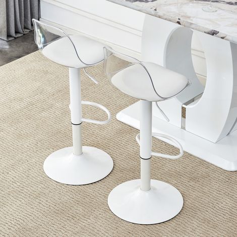 Set 2 sgabelli bar regolabili 82-104 cm, trasparente e bianco, girevoli 360° (1/5)