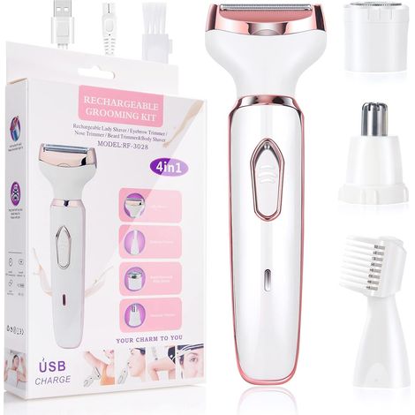 Rasoir pour femmes, sans fil 4 en 1, rechargeable, tondeuse bikini indolore, épilation sur peau sèche ou humide (1/3)