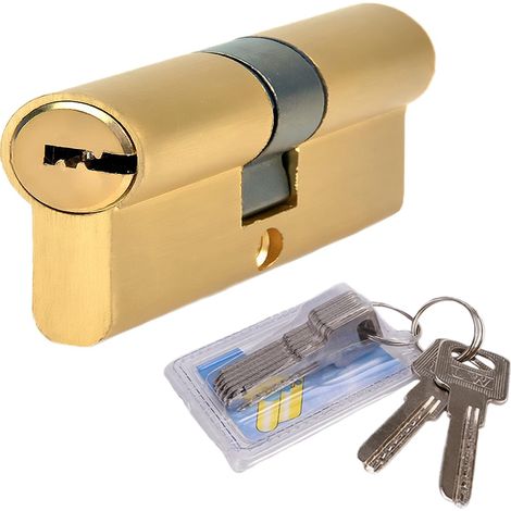 Cylindre de serrure en Cuivre 35/35 (70mm) Cylindre en laiton Euro Bouton de Porte Cylindre de Serrure avec 5 Clés Principales+2 Clés Temporaires+1 Clé de Protectio (35/35) (1/5)