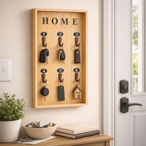 Cassetta Portachiavi in Legno da Parete con 6 Ganci – 20x30 cm  07077