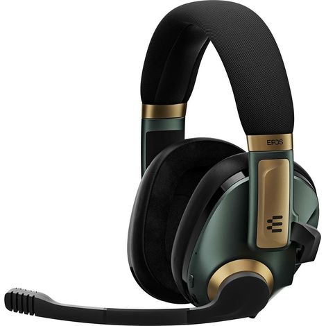 Auriculares inalámbricos híbridos EPOS H3PRO Green con Bluetooth para juegos, color negro, dorado y verde (1/4)