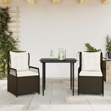 3-tlg. Garten-Essgruppe mit Kissen Braun Poly Rattan (1/5)