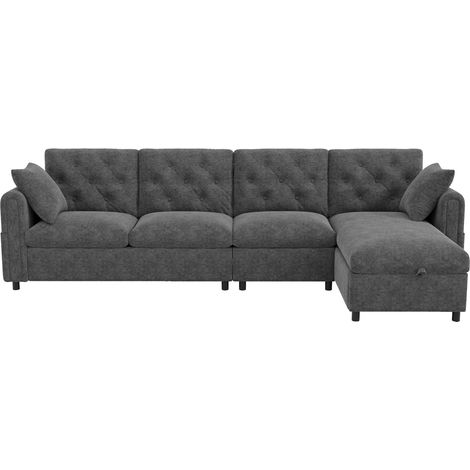 Moderne Ecksofa aus grauem Samt mit Stauraum und wendbarem Chaiselongue MODENUIT (1/5)