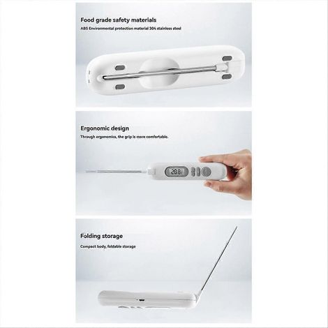 Thermomètre de cuisine numérique LCD rechargeable USB, sonde de température alimentaire précise, écran digital rétroéclairé, usage professionnel et domestique (1/5)