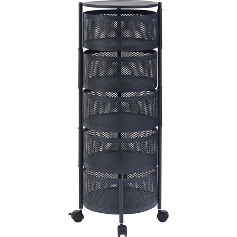 Chariot de service desserte cuisine salon meuble de rangement à 5 niveaux acier 90 x 33 cm noir (1/5)