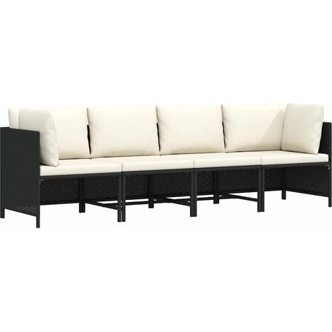 Canapé fixe 4 places de jardin Canapé relax - Banc de jardin avec coussins Noir Résine tressée BV498864 - BonneVie (1/5)