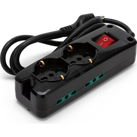 Velamp Multipresa - 2 Prese Polivalenti (Schuko + 10/16A) + 4 Prese Bivalenti (10/16A) - Interruttore Luminoso – Colore Nero (1/4)