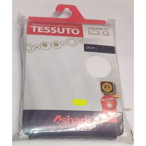 SHARK - TENDA DA DOCCIA COMPLETA DI GANCI IN TESSUTO LINEA OCIO 240x200h cm - COLORE BIANCO E DECORAZIONI MARRONI