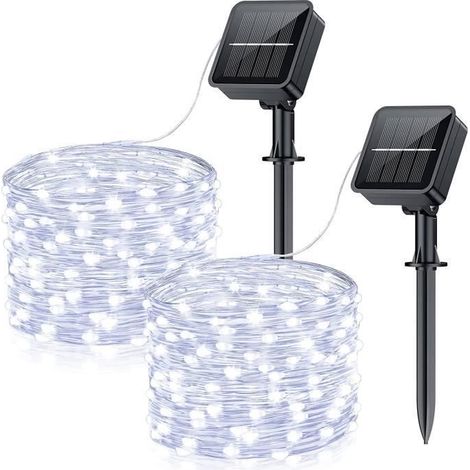 2 guirlandes lumineuses solaires, 15 m, 150 LED étanches, 8 modes d'éclairage, pour jardin terrasse balcon