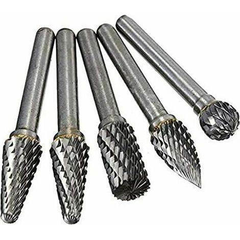 Diamantfräser, 5 Stück, 6 mm Schaftkopf, Wolframkarbid, Doppelschnitt-Rotationsfräser-Set für die Holzbearbeitung, Gravur, Gesenkschleifer, Schnitzfräser-Bit-Set