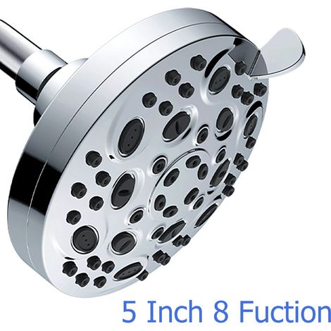 5 Zoll Duschkopf Badezimmer 8 Funktionen Druckverstärkung Wassereinsparung Kleine runde Dusche Top Spray