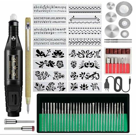 royaluxe -71 pièces ensemble d'outils de gravure bricolage stylo de gravure outil rotatif électrique dispositif de gravure pour bijoux verre bois métal, (1/5)
