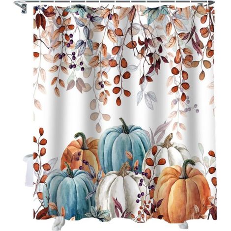 Autumn shower curtain, autumn pumpkins, eucalyptus leaves, waterproof fabric, 180x180cm (1/5)