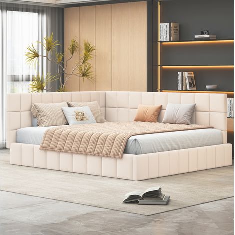 Tagesbett 160/200 cm Beige aus Stoff mit Lattenrost und wechselbarer Rückenlehne (1/5)