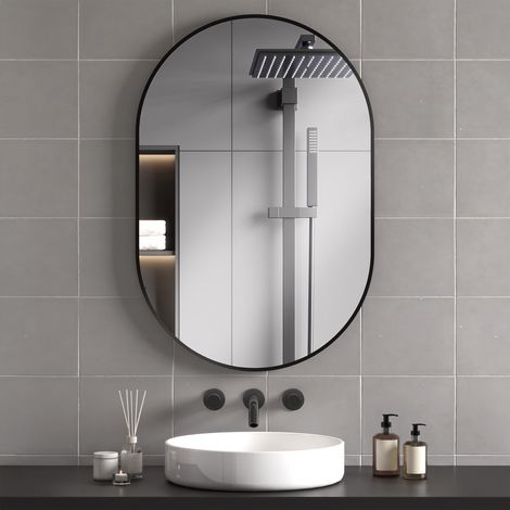 Miroir Mural Ovale, Miroir Salle de Bain, 60 x 90 cm, Noir (1/5)