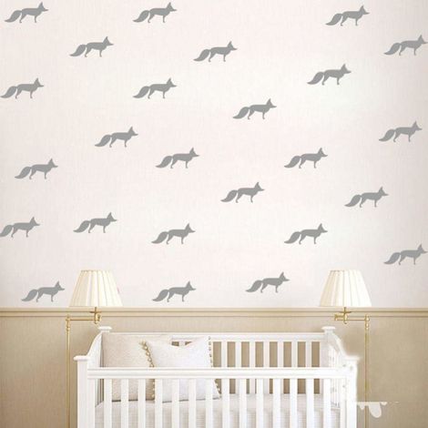 Autocollant mural renard gris clair pour chambre d'enfant et décoration intérieure (1/5)