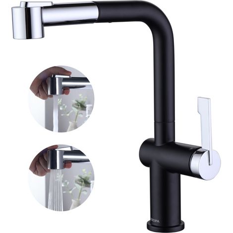 Mitigeur de Cuisine avec 2 Modes Sortie D'eau Douchette Extractible Robinet Chaude et Froide (1/4)