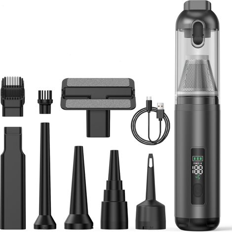 Aspirateur portatif sans fil 4 en 1, mini aspirateur portable 16 000 Pa avec 3 modes d'aspiration, aspirateur multifonctionnel pour voiture, bureau et claviers (1/5)