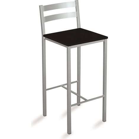 Tabouret Haut de Cuisine avec Bandes Horizontales Assise 70 cm Similicuir Noir (1/5)