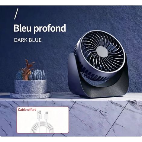 Memkey – Mini ventilateur USB silencieux 3 vitesses – Rotation 360° – Alimentation USB – Vent fort et doux pour chambre, bureau, voiture, camping(Modèle rechargeable) (1/5)
