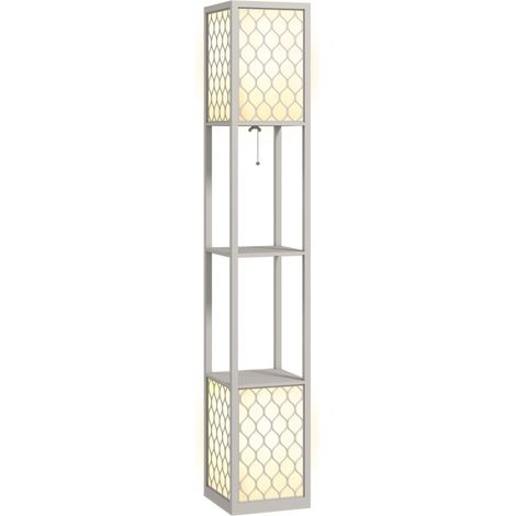 Lampadaire gris clair avec 2 étagères, interrupteur à chaîne, 26 x 26 x 156 cm (1/5)