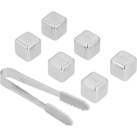 6 cubes de glace en acier inoxydable 316 alimentaire réutilisables pour whisky vin bière boissons avec pince et boîte (1/5)