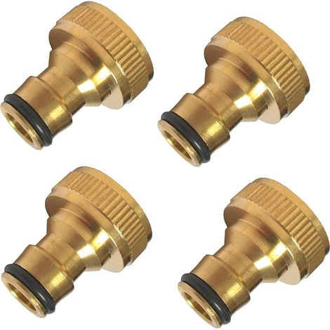 Lot de 4 - Raccord de robinet - Adaptateur tuyau - Filetage extérieur 3/4" pour arrosage et machine à laver - Laiton - Couleur laiton - 2,64 cm (1/5)