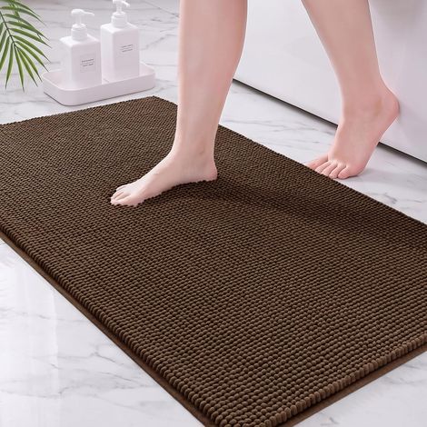 Tapis de Bain Doux en Chenille, 60 x 120 CM, Marron Tapis pour salle de bain, douche, absorbant, décoration intérieure, doux, séchage rapide, lavable en machine, à poils courts (1/5)