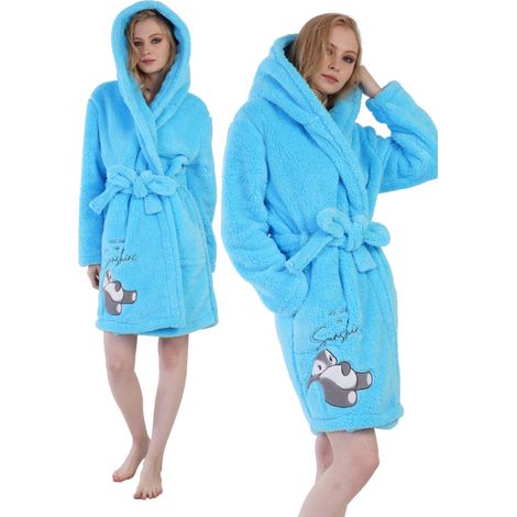 Bata de felpa para mujer con capucha y bolsillos, talla S (36), Wellsoft, cálida para invierno. (1/5)