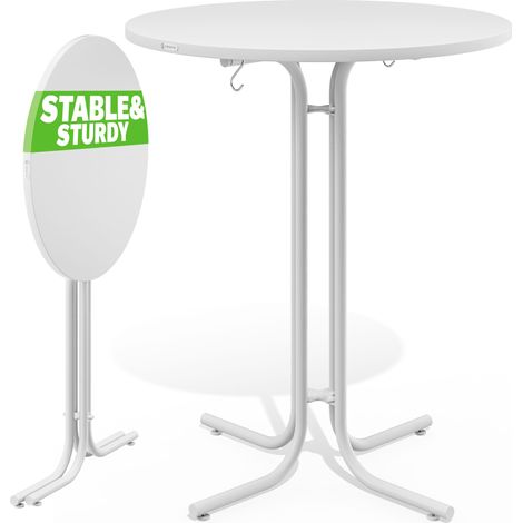 CASARIA® Foldable Round Bar Table 70/80 x 110cm Sturdy Garden High Table with Wooden Top and Powder-Coated Metal Frame Bistro & Party Table White/Grey weiß 80cm (de) (1/7)