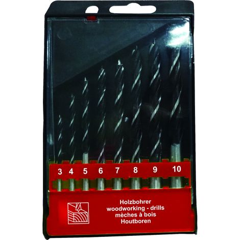 TEC HIT 211108 - Coffret de 8 Forets à Bois - Diamètre de 3 mm à 10 mm - Forme Hélicoïdale - Noir/Gris