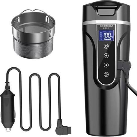Bouilloire de Voiture, 12 V /24V Bouilloire Électrique de Voiture Tasse d'eau Chauffée pour Voiture/Camion/ Voyage, Bouilloire électrique de Voiture Portable avec écran LCD en Acier Inoxydable 304 (1/4)