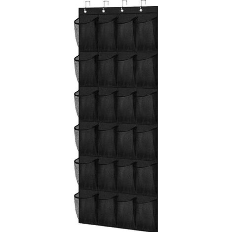 Organisateur de chaussures à 24 poches, rangement suspendu pour porte, tissu non tissé, noir (1/5)