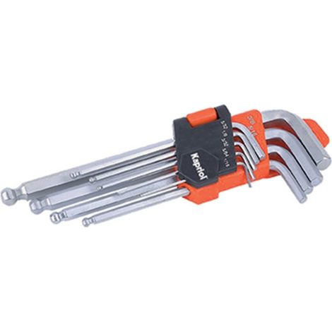 SET CHIAVI ESAGONALI SFERICHE 9 PZ METRICHE 1,5-10mm Cr-V KAPRIOL