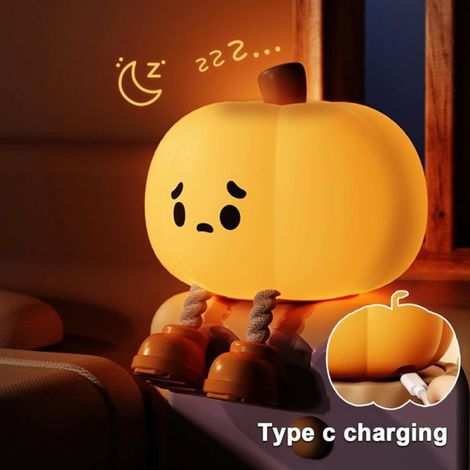 Veilleuse Enfant - - Rechargeable Lampe citrouille Halloween Silicone Lampe de Chevet Tactile pour Enfants Chambre (1/5)