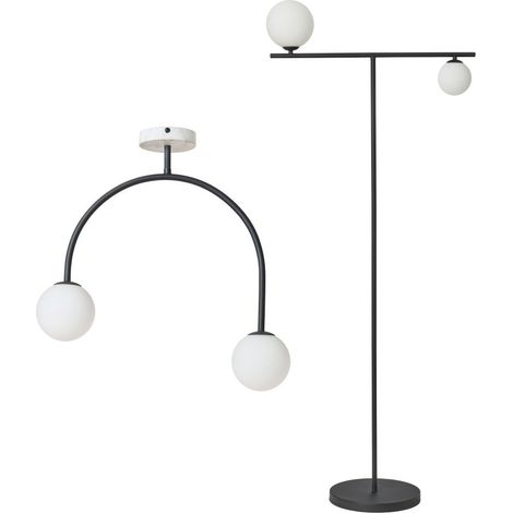 Litecraft Darl Ceiling Light & Floor Lamp With Opal Glass Ball Shades - Black (1/4)