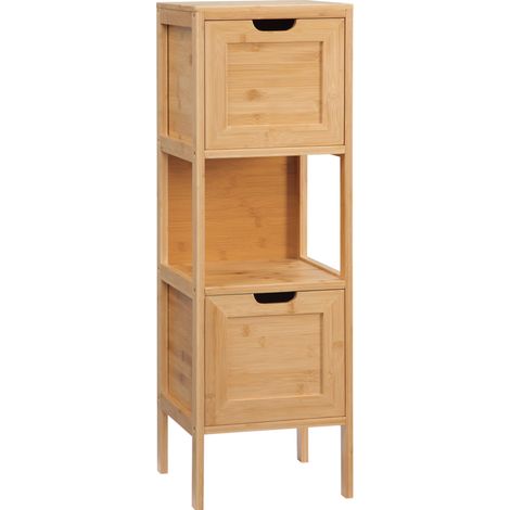Armoire de rangement pour salle de bain en bambou avec 2 tiroirs et fixation murale, style campagne, 30x30x90 cm (1/5)