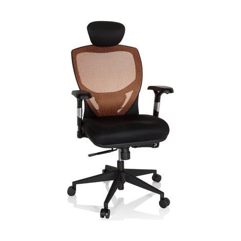 Siège de bureau / Fauteuil de direction VENUS BASE, assise tissu / dossier maille orange / noir hjh