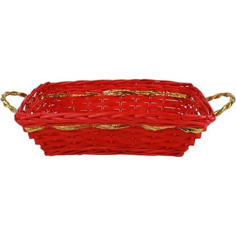 Cesto rettangolare in vimini rosso con manici oro, 41x32H12 cm (kit da 5)