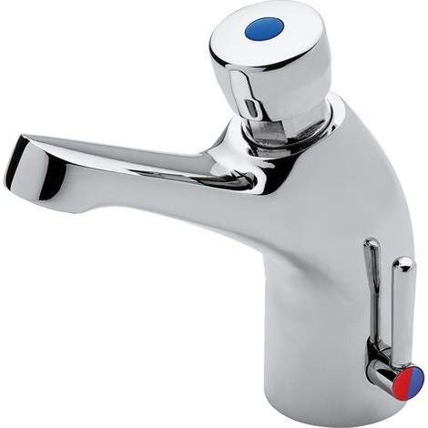 Idral – Mitigeur de lavabo temporisé 8012 – Commande bouton poussoir – Arrêt chronométré 15 secondes – Laiton chromé résistant (1/8)