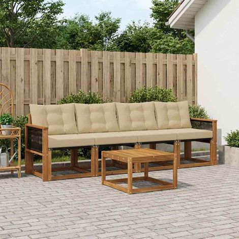 vidaXL Outdoor-Sofagarnitur mit Kissen 5 pcs Natur und Beige (1/5)