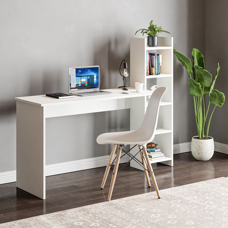 Scrivania Chagtuniejle con Scaffale Laterale 150 x 45 x 120 cm - Bianco [en.casa]