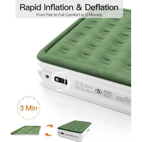 2 Seater Inflatable Mattress 191 x 137 x 46 cm Self-inflating Built-in Electric Pump Double Inflatable Bed, Flocked Area, Waterproof, Double Guest Bed for Home, Travel and Camping (1/3)