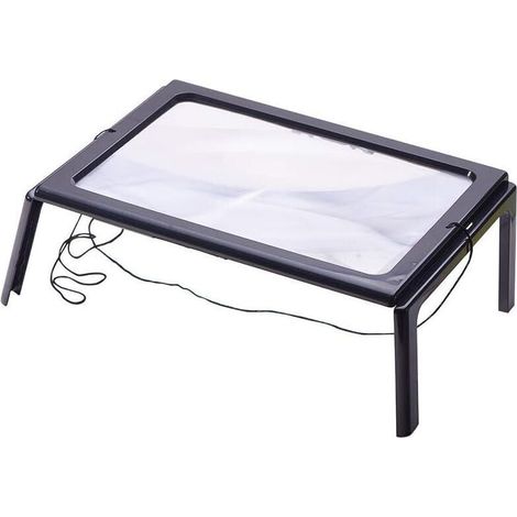 Loupe de lecture avec 4 lumières LED, XU, Grossissement 3x Éclairage Loupe rectangulaire A4 avec lampe loupe sur pied - KZQ (1/4)