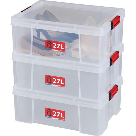 boîte de rangement plastique avec couvercle 27L, x3 (1/5)