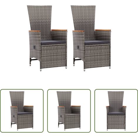 Terrassenstuhl -  Garten-Liegestühle 2 Stk. mit Auflagen Poly Rattan Grau (1/5)