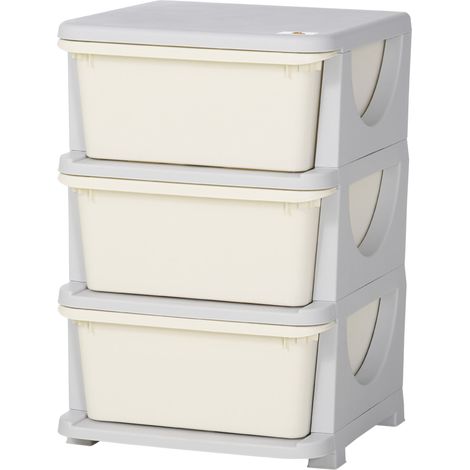 Organiser per giocattoli per bambini 3 cassetti 37 x 37 x 56.5 cm contenitori rimovibili facile accesso pulito moderno in PP crema 210000140