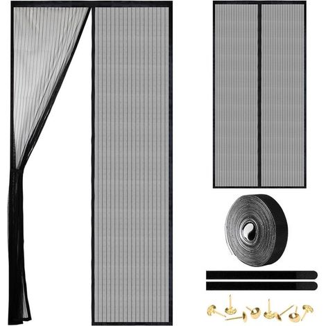Mosquitera magnética para puerta, cierre automático, malla gruesa y resistente, manos libres, apta para mascotas y niños, color negro, para puertas de 100 x 210 cm. (1/5)