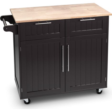 Desserte Chariot Cuisine Roulettes 94x45x94.5CM 2 Tiroirs 2 Portes Porte-Serviettes Îlot Café CW25871 (1/2)