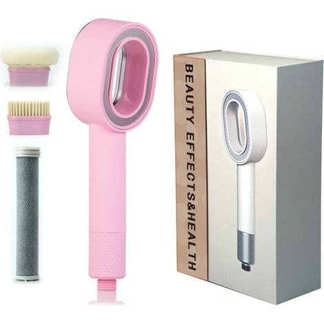 Doccia con filtro, soffione 3 in 1 con spazzole/spugna per la pulizia, massaggio, alta pressione, set doccia a risparmio idrico per acqua dura (grigio) (1/5)